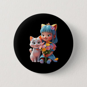 Badge Rond 5 Cm Jolie fille tenant des fleurs design drôle unisexe
