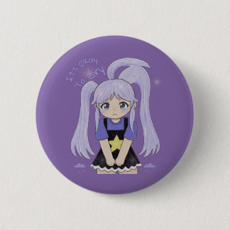 Badge Rond 5 Cm Jolie Fille Triste Illustration Dessinée à la Main