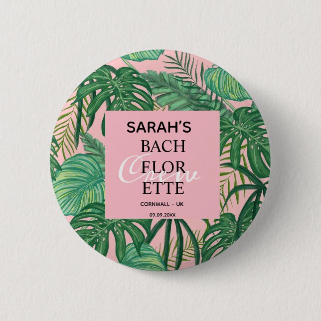 Badge Rond 5 Cm Jolie Fille Tropicale Palm Rose Bachelorette Party (Devant)