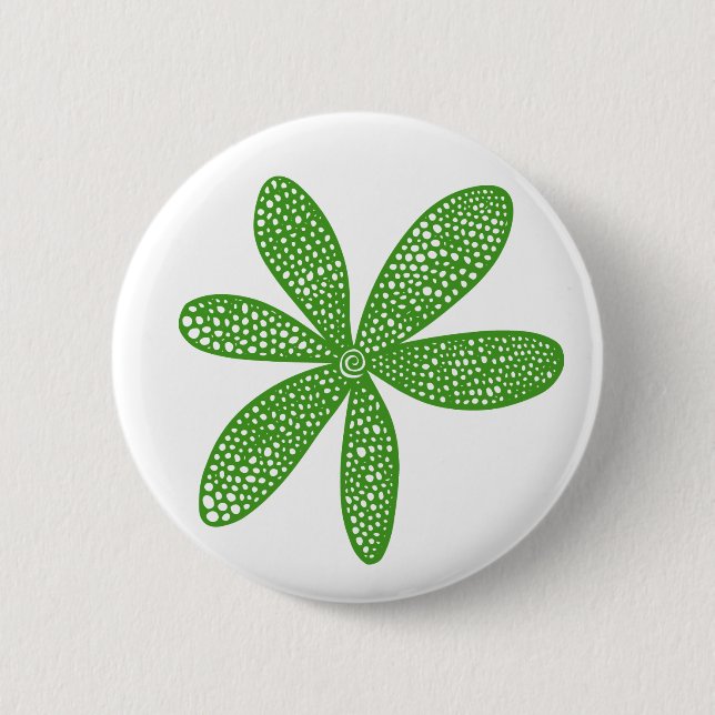 Badge Rond 5 Cm Jolie fleur - Avocado vert sur blanc (Devant)