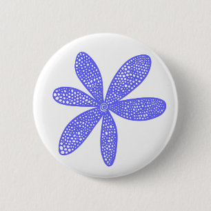 Badge Rond 5 Cm Jolie fleur - bleu électrique sur blanc