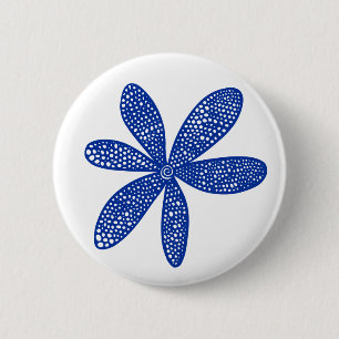 Badge Rond 5 Cm Jolie fleur - bleu marine sur blanc