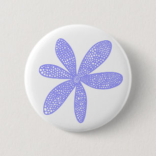 Badge Rond 5 Cm Jolie Fleur - Bleu Pastel sur Blanc