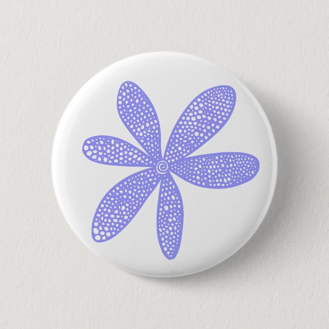 Badge Rond 5 Cm Jolie Fleur - Bleu Pastel sur Blanc (Devant)