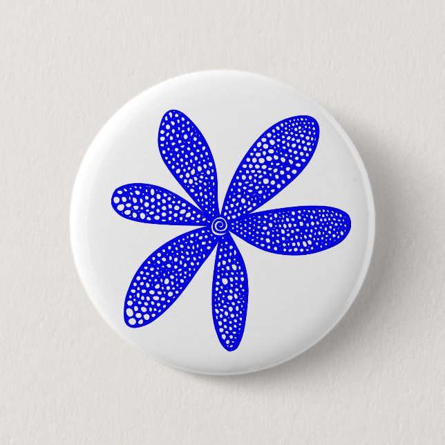 Badge Rond 5 Cm Jolie Fleur - Bleu sur Blanc (Devant)