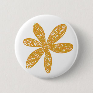 Badge Rond 5 Cm Jolie fleur - Brown doré sur blanc
