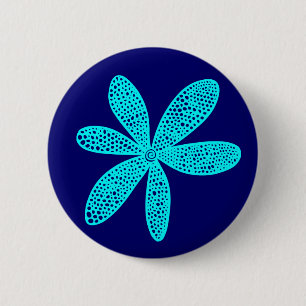 Badge Rond 5 Cm Jolie fleur - Cyan sur Deep Navy