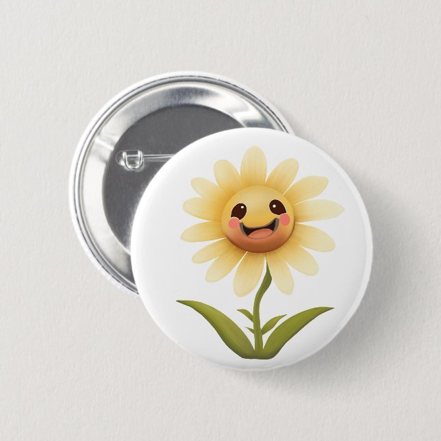 Badge Rond 5 Cm Jolie Fleur Jaune (Devant & derrière)