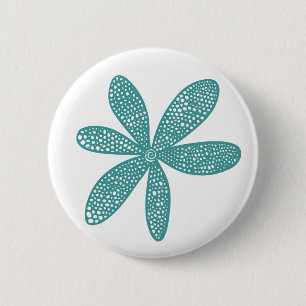 Badge Rond 5 Cm Jolie fleur - Ocean Green on White