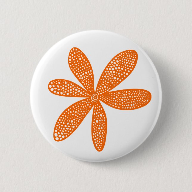 Badge Rond 5 Cm Jolie fleur - Orange sur blanc (Devant)