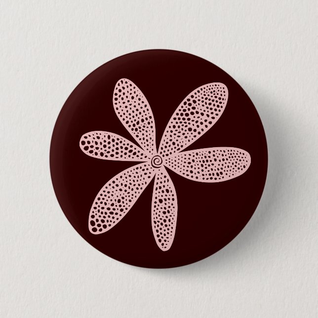 Badge Rond 5 Cm Jolie fleur - Patiné rose sur Brown foncé (Devant)