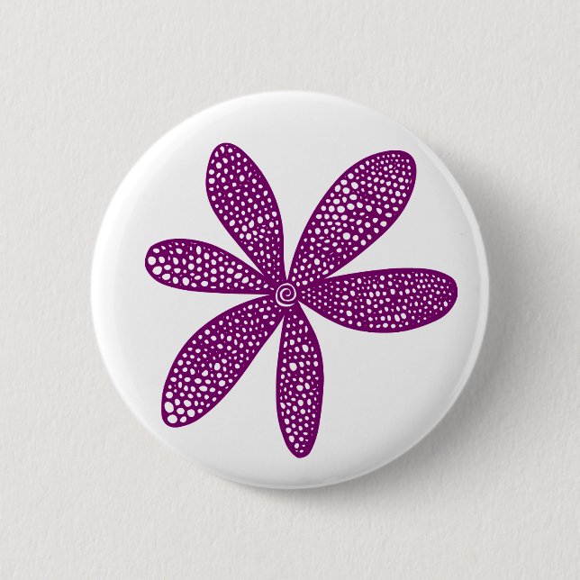 Badge Rond 5 Cm Jolie fleur - Plum sur blanc (Devant)