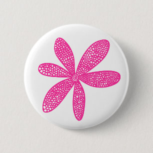 Badge Rond 5 Cm Jolie fleur - Rose chaud sur blanc