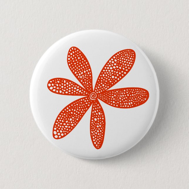 Badge Rond 5 Cm Jolie fleur - Rouge brique sur blanc (Devant)