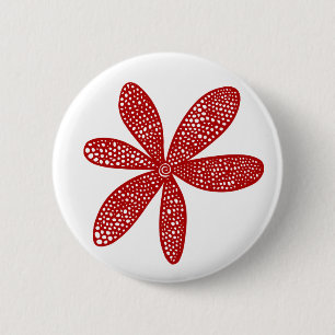 Badge Rond 5 Cm Jolie fleur - Rouge rubis sur blanc