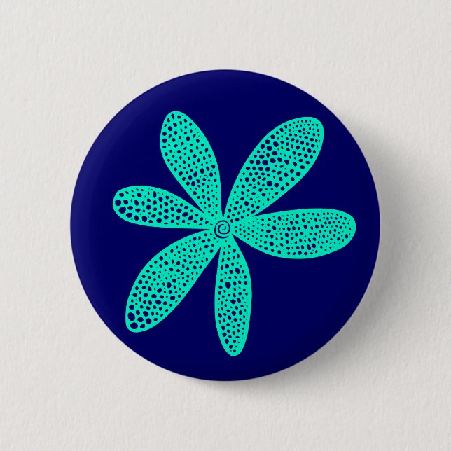 Badge Rond 5 Cm Jolie fleur - Turquoise sur Deep Navy Blue (Devant)