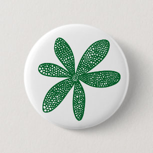 Badge Rond 5 Cm Jolie fleur - Vert de la forêt sur blanc