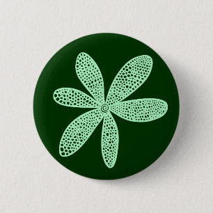 Badge Rond 5 Cm Jolie fleur - Vert Fantôme sur Vert foncé