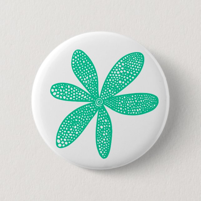 Badge Rond 5 Cm Jolie fleur - Vert mer sur blanc (Devant)