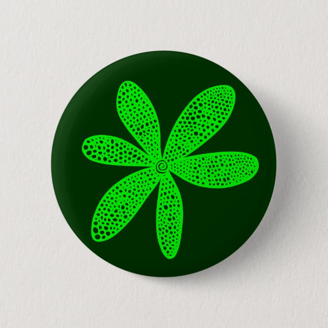 Badge Rond 5 Cm Jolie Fleur - Vert sur Vert foncé (Devant)