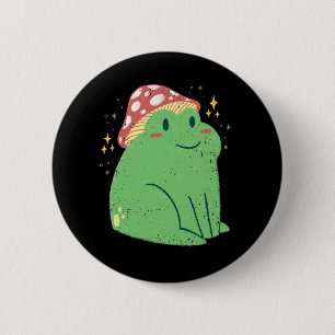 Badge Rond 5 Cm Jolie grenouille verte avec chapeau de champignon