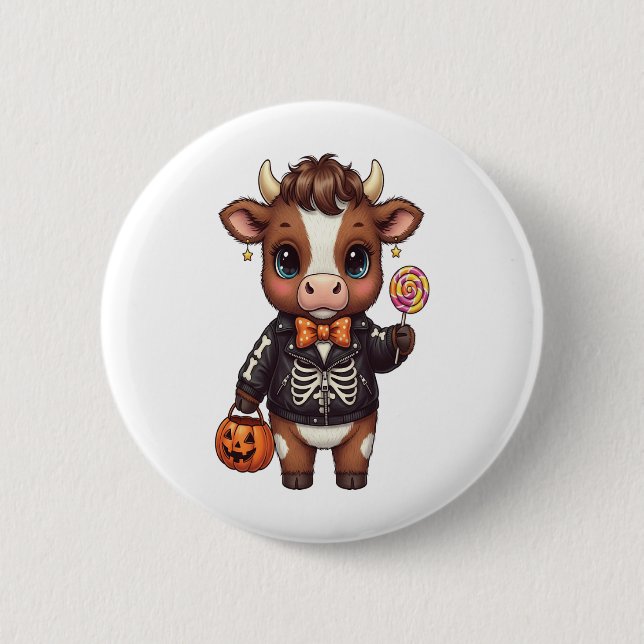 Badge Rond 5 Cm Jolie Halloween Highland Cow (Devant)