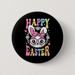 Badge Rond 5 Cm Jolie Lapin Lapin Face Retro Joyeuses Fêtes de Pâq
