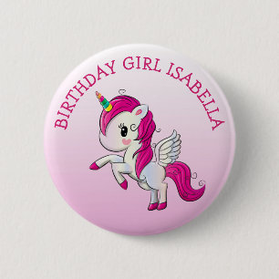 Badge Rond 5 Cm Jolie licorne rose fille d'anniversaire personnali