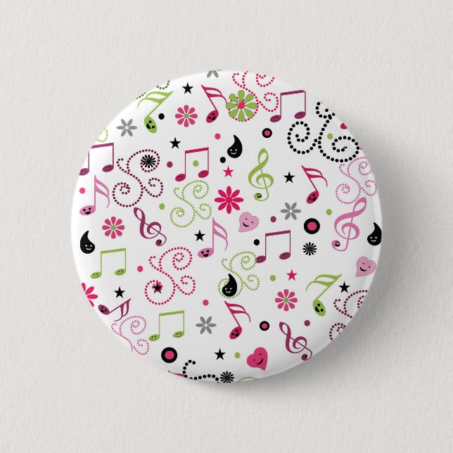 Badge Rond 5 Cm Jolie musique adorable notes fleurs (Devant)