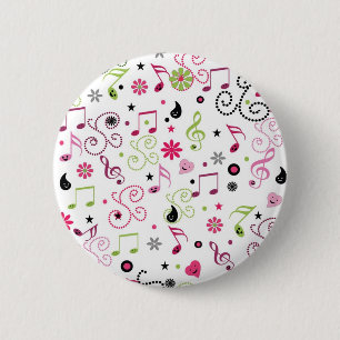 Badge Rond 5 Cm Jolie musique adorable notes fleurs