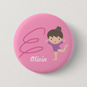 Badge Rond 5 Cm Jolie petite fille gymnaste et gymnastique ruban