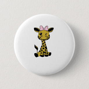 Badge Rond 5 Cm jolie petite girafe avec arc rose
