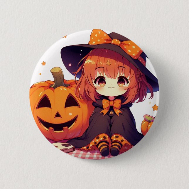 Badge Rond 5 Cm Jolie petite sorcière pour Halloween (Devant)