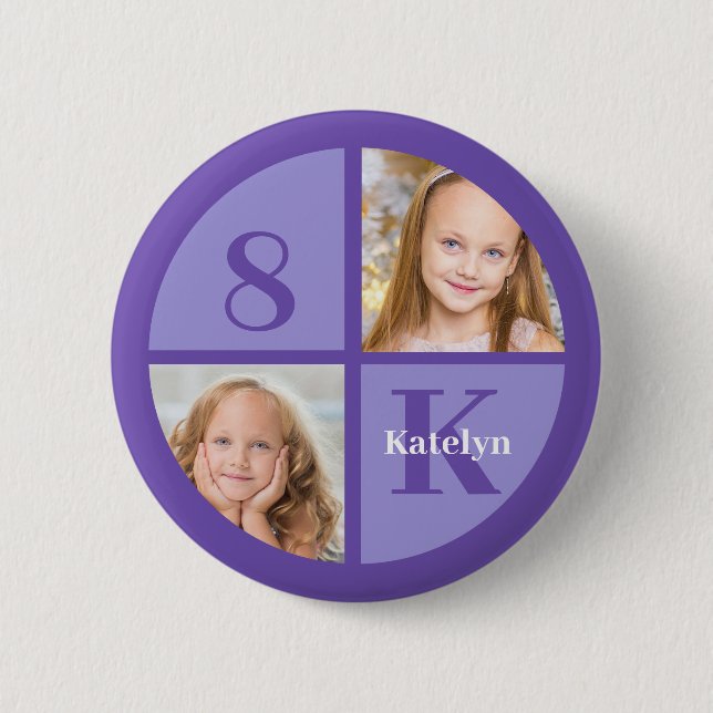 Badge Rond 5 Cm Jolie photo violet Anniversaire de enfant personna (Devant)