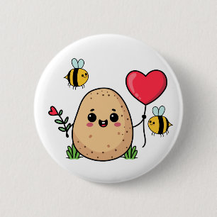 Badge Rond 5 Cm Jolie pomme de terre. Ballon rouge en forme de cœu