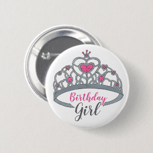 Badge Rond 5 Cm Jolie princesse rose Tiara fête d'anniversaire fil