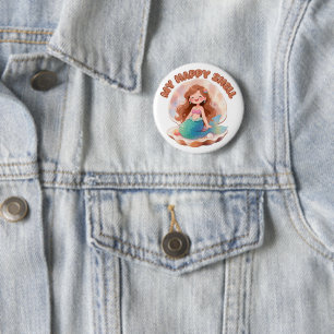 Badge Rond 5 Cm Jolie Sirène Citation Coquille Heureuse Esthétique