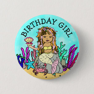 Badge Rond 5 Cm Jolie sirène fille anniversaire