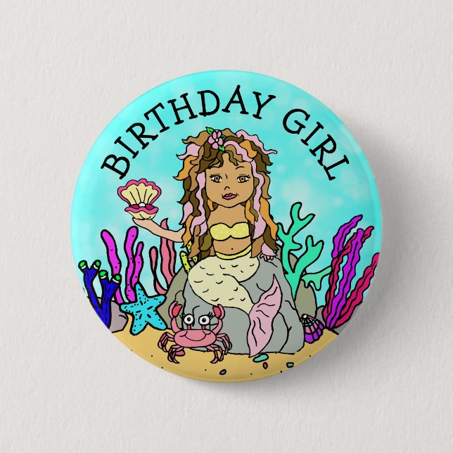 Badge Rond 5 Cm Jolie sirène fille anniversaire (Devant)