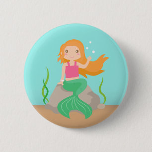 Badge Rond 5 Cm Jolie sirène sous la mer, pour filles