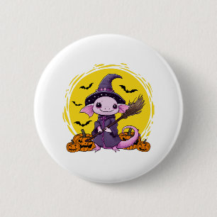 Badge Rond 5 Cm Jolie Sorcière Axolotl Halloween
