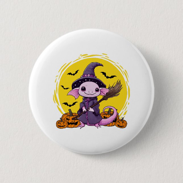 Badge Rond 5 Cm Jolie Sorcière Axolotl Halloween (Devant)