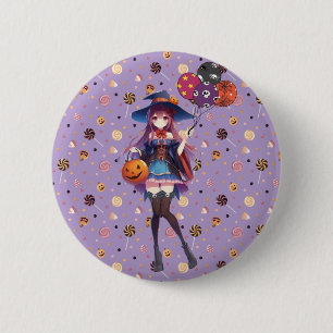 Badge Rond 5 Cm Jolie Sorcière d'Halloween Anime