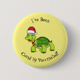 Badge Rond 5 Cm Jolie tortue en chapeau de Père Noël