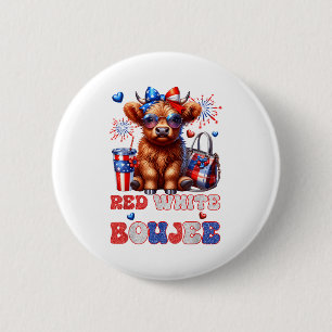 Badge Rond 5 Cm Jolie vache Highland rouge blanche et boujee 4 jui