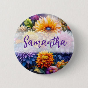 Badge Rond 5 Cm Jolies Fleurs D'Art Numérique Ai Colorées