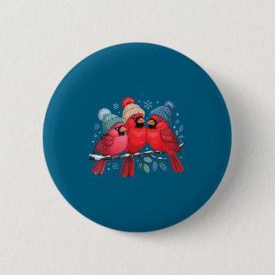 Badge Rond 5 Cm Jolis Cardinals Rouges Avec Des Chapeaux Tricotés