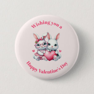 Badge Rond 5 Cm Jolis lapins partageant la Saint-Valentin cœur