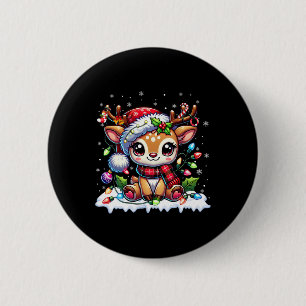Badge Rond 5 Cm Jolis Renne Santa Noël Xmas Filles Femmes Enfant