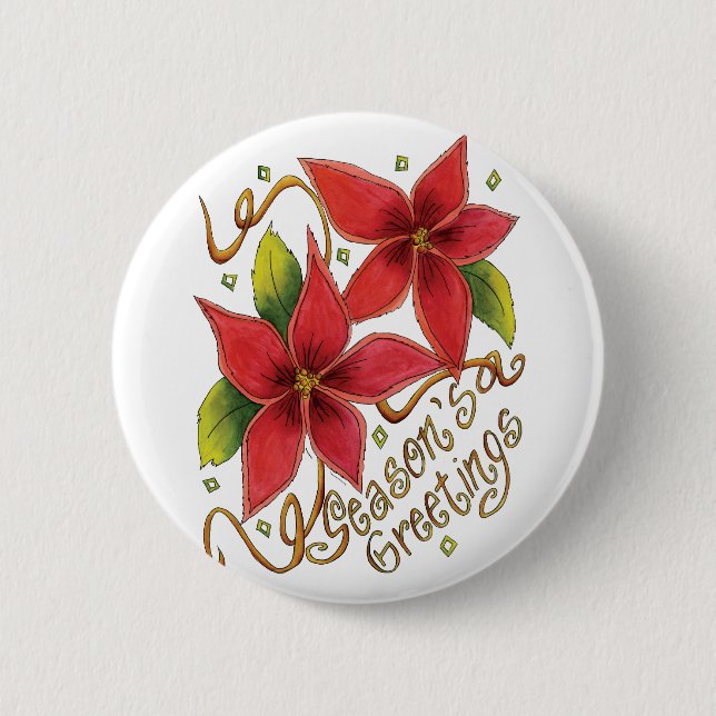 Badge Rond 5 Cm Jolis vœux de Noël avec poinsettias (Devant)